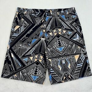Jackson Shorts Mens 33X9 Black Blue Orange Geometric Flat Front Bermuda Cotton